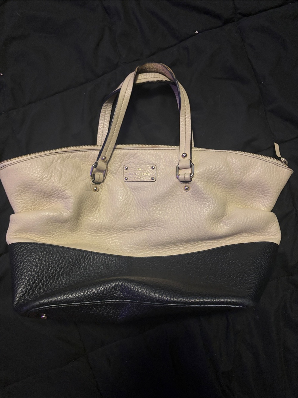 kate spade Cream and Black Two-Tone Leather Tote
